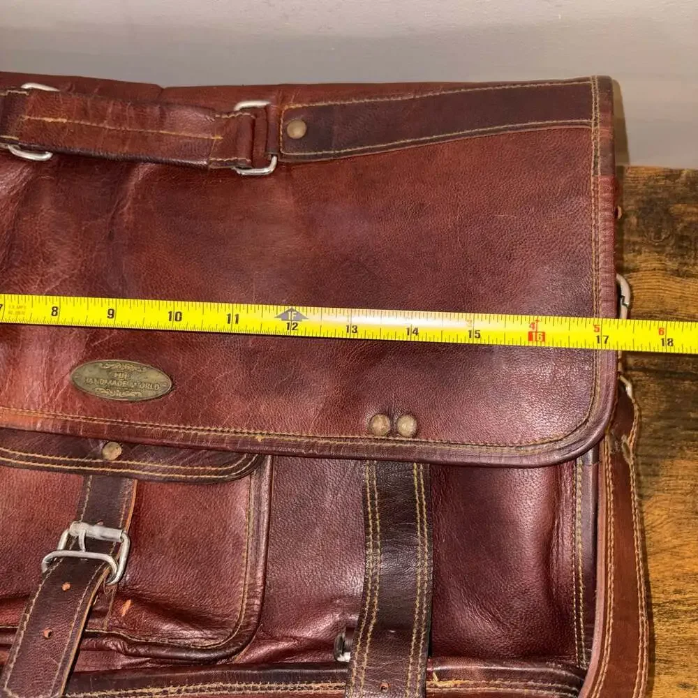 Handmade World Brown Leather Messenger Bag Laptop Satchel Briefcase Crossbody